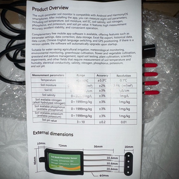 Soil Multi-Parameter Sensor with USB Cable - Picture 2 of 5